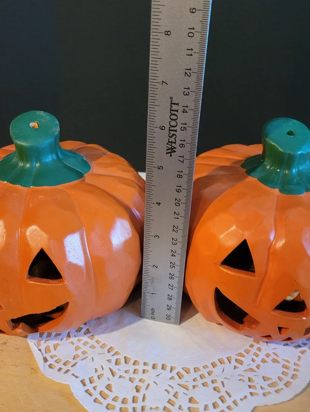 Set Of Two Vintage Ceramic Jack O’Lantern  6” Tall Candle Ready